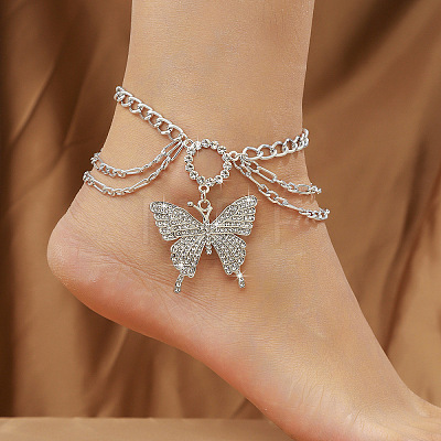 Butterfly Alloy Crystal Rhinestone Multilayer Anklets WGEB2B6-01-1