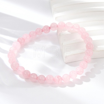 Natural Rose Quartz Bead Stretch Bracelets X-BJEW-K212-A-045-1