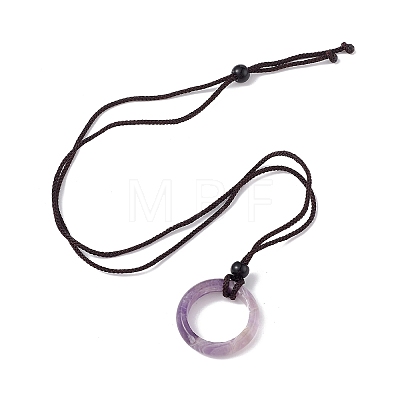 Natural Mixed Gemstone Ring Pendant Necklace with Nylon Cord for Women NJEW-F306-02-1