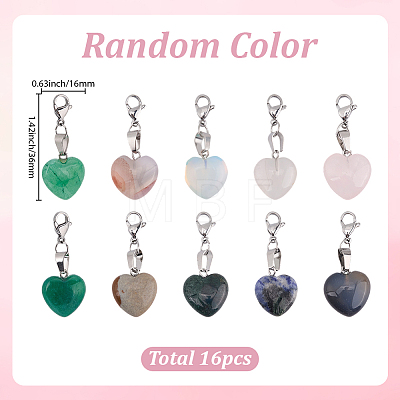 16Pcs Heart Natural & Synthetic Gemstone Pendant HJEW-BM0001-56-1