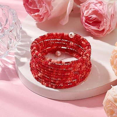 Glass Seed Beaded Multilayer Wrap Bangles for Women BJEW-JB10800-1