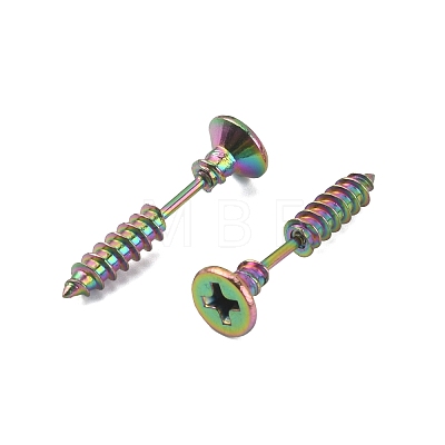 304 Stainless Steel Screw Shape Front Back Stud Earrings STAS-WH0061-23M-1