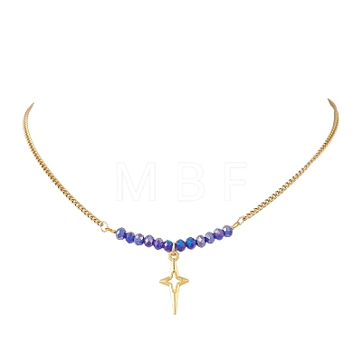 Electroplate Glass Faceted Rondelle Beaded Alloy Pendant 304 Stainless Steel Curb Chain Necklaces for Women NJEW-JN05764-01-1