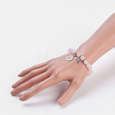 Natural Rose Quartz Stretch Bracelets BJEW-JB03772-04-1