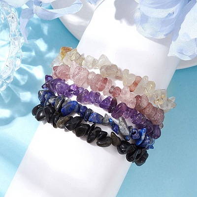 12 Constellation Natural Mixed Gemstone Chip Beaded Stretch Bracelets Sets for Women Men BJEW-JB10264-03-1