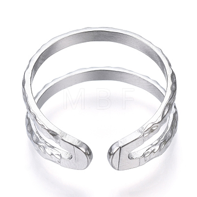 304 Stainless Steel Double Line Open Cuff Ring RJEW-N040-20-1