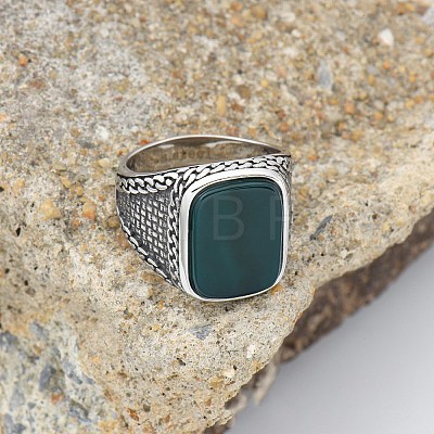 304 Stainless Steel with Natural Green Onyx Agate Finger Rings FS-WG67565-13-1