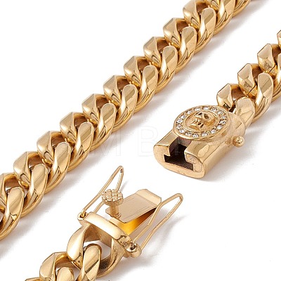 Ion Plating(IP) 304 Stainless Steel Curb Chains Necklace with Rhinestone Skull for Men Women NJEW-E155-09G-1