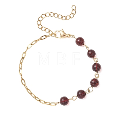 Natural Amber Beads Link Bracelets BJEW-JB13484-02-1