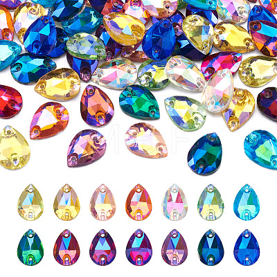  72pcs 12 colors Teardrop Shape Sew on Rhinestone GLAA-TA0001-45-1