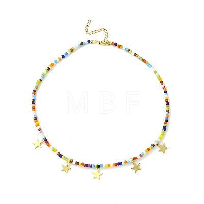 304 Stainless Steel Star Charms Bib Necklace with Glass Seed Beaded Chains NJEW-TA00103-1