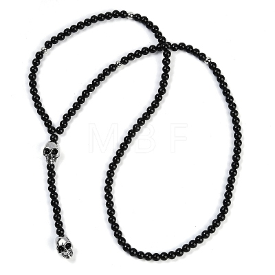 Black Glass Beaded Lariat Necklaces NJEW-F331-01AS-02-1