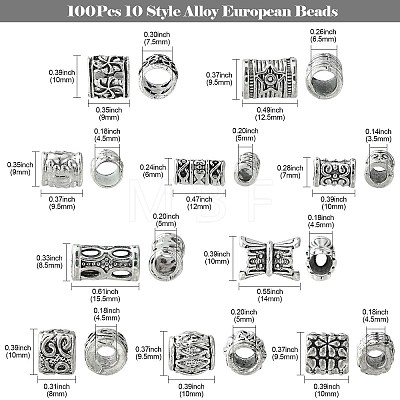 100Pcs 10 Style Alloy European Beads FIND-CJ0001-14-1