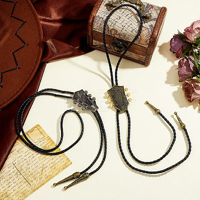 2Pcs 2 Styles Alloy Guitar Pendant Bolo Tie Lariat Necklaces NJEW-GA0001-20-1