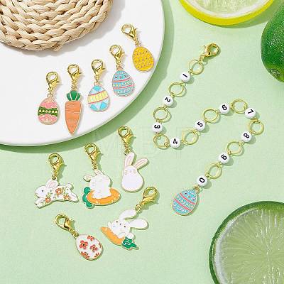 11 Style Easter Theme Acrylic Beaded Knitting Row Counter Chains & Locking Stitch Markers Kits HJEW-JM01432-1