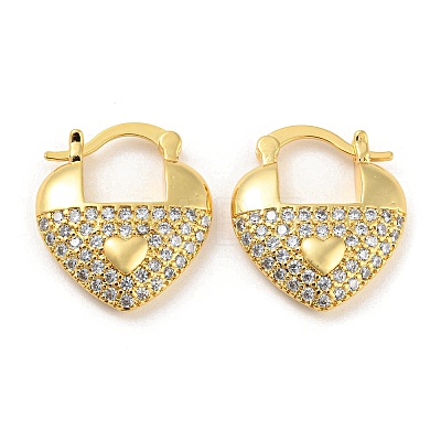 Heart Shape Brass Micro Pave Clear Cubic Zirconia Thick Hoop Earrings EJEW-Q785-02G-1