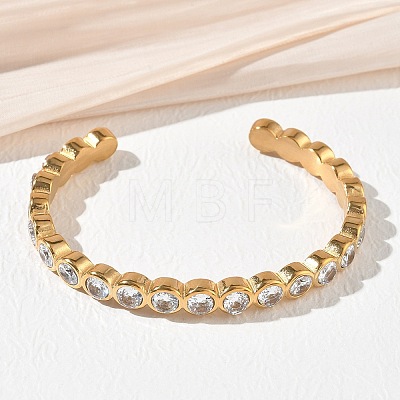 304 Stainless Steel & Cubic Zirconia Cuff Bangles for Women BJEW-T031-01B-1