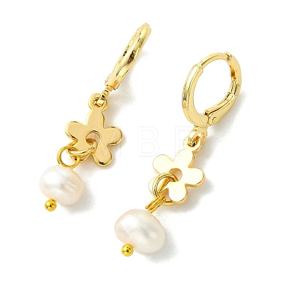 Valentine's Day Natural Pearl & Brass Hoop Earrings EJEW-JE07024-1