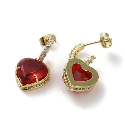 Cubic Zirconia Heart Dangle Stud Earrings EJEW-H308-09G-02-1