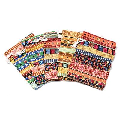 Ethnic Style Cloth Packing Pouches Drawstring Bags X-ABAG-R006-10x14-01-1