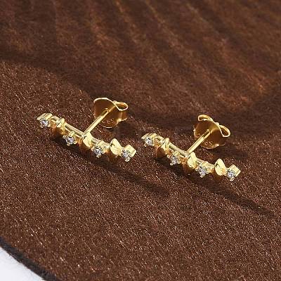 925 Sterling Silver Clear Cubic Zirconia Stud Earrings EJEW-Q032-01G-G-1