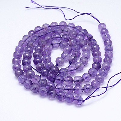 Natural Amethyst Round Bead Strands G-M212-6mm-02A-1