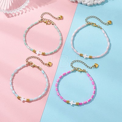 Natural Freshwater Shell Dyed Beaded Bracelets for Women BJEW-JB13405-1