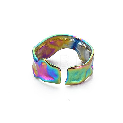 Rainbow Color 304 Stainless Steel Irregular Cuff Ring RJEW-N038-039M-1
