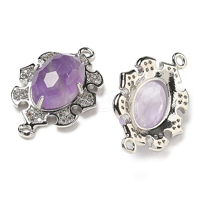 Natural Amethyst Faceted Oval Connector Charms G-G181-06P-04-1