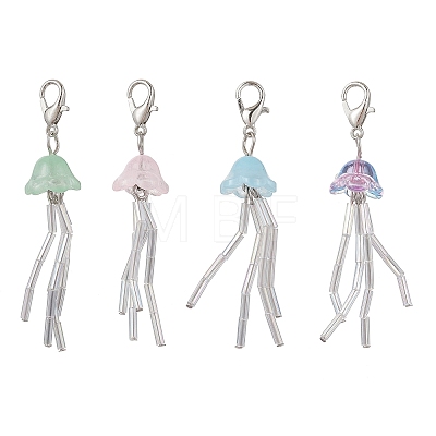 Jellyfish Lampwork & Glass Pendant Decorations HJEW-JM04590-1