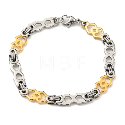 Two Tone 304 Stainless Steel Rhombus & Infinity Link Chain Bracelet BJEW-B078-09GP-1