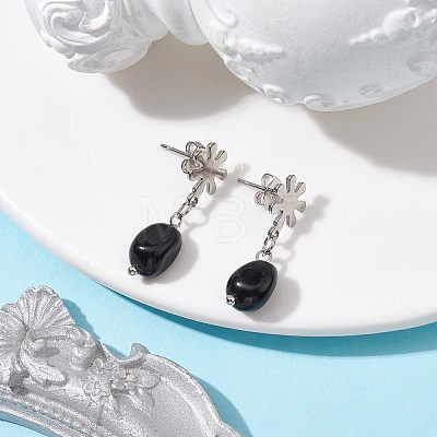 Natural Obsidian Twist Oval Dangle Stud Earrings EJEW-JE05664-05-1