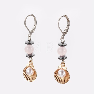 Natural Mixed Gemstone and Non-Magnetic Synthetic Hematite Leverback Earrings EJEW-JE02818-1