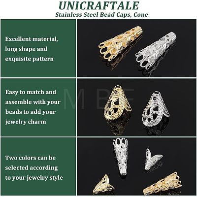 Unicraftale 40Pcs 4 Style Stainless Steel Bead Caps STAS-UN0039-79-1