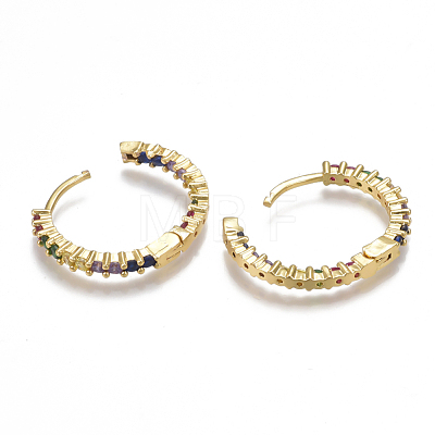 Brass Micro Pave Cubic Zirconia(Random Mixed Color) Hoop Earrings EJEW-S201-59-1
