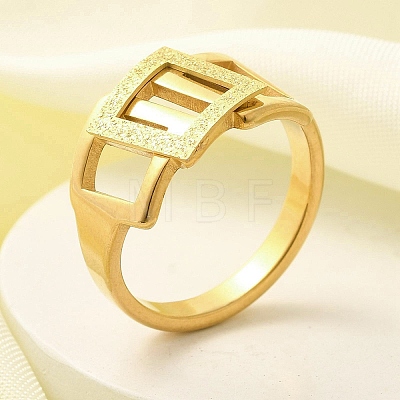 Textured 304 Stainless Steel Hollow Rectangle Finger Ring for Women RJEW-L126-12B-G-1
