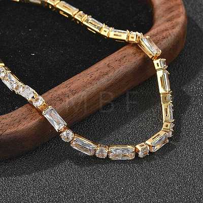 Brass Pave Clear Cubic Zirconia Rectangle & Flat Round Link Bracelets BJEW-YWC0002-02G-1