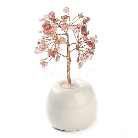 Natural Strawberry Quartz Chips Tree of Life Decorations DJEW-C016-02C-1