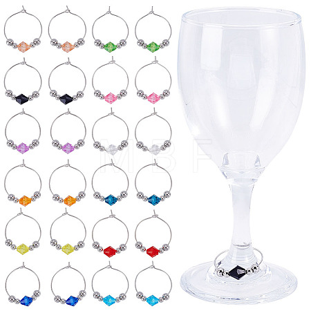 24Pcs 12 Colors Transparent Acrylic with Brass Bead Glass Wine Glass Charms AJEW-ME00021-1