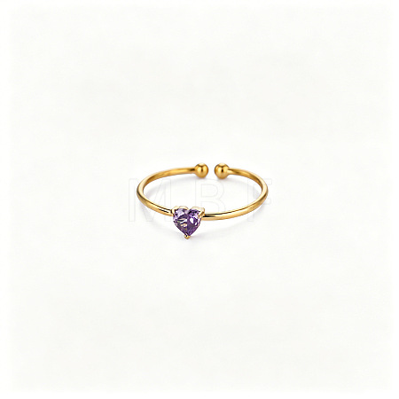 Adjustable Birthstone 304 Stainless Steel Micro Pave Cubic Zirconia Cuff Open Rings WGB2F1D-02-1