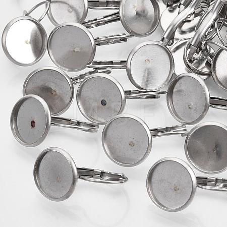Tarnish Resistant Flat Round Tray Smooth Surface 304 Stainless Steel Leverback Earring Findings STAS-R065-66-1