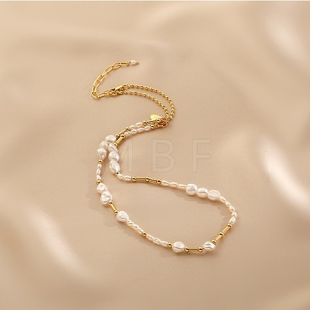 Natural Freshwater Pearl Nuggets & Brass Beaded Necklaces for Women FS-WG15240-01-1
