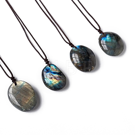 Natural Labradorite Oval Pendant Necklaces PW-WGBBC83-01-1