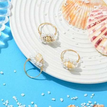 Natural Sea Shell Finger Rings RJEW-JR01058-1