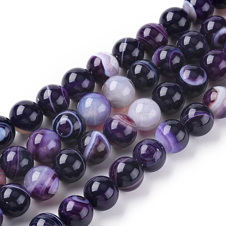 Natural Striped Agate/Banded Agate Beads Strands G-G582-4mm-52-1