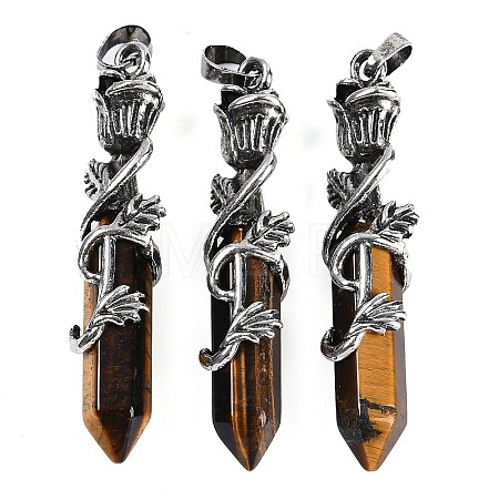 Natural Tiger Eye Faceted Double Termimal Pointed Big Pendants G-P547-03AS-02A-1