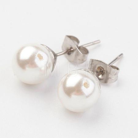 Shell Pearl Ball Stud Earring Findings EJEW-JE02370-01-1