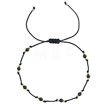Natural Golden Sheen Obsidian & Brass Round Beads Adjustable Bracelets for Women TQ6408-1-1
