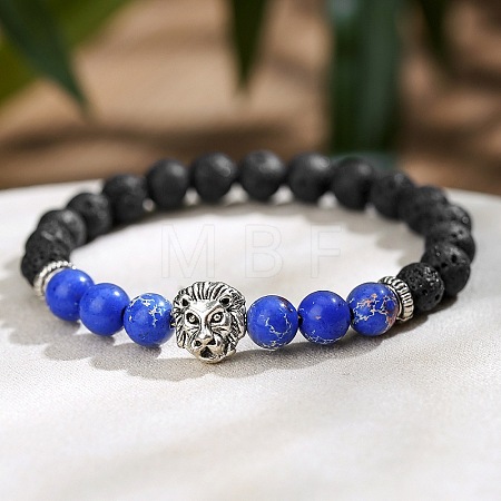 Natural Lava Rock & Shoushan Stone Round Beads Stretch Bracelets IP1472-5-1