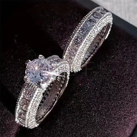 2Pcs Alloy with Crystal Rhinestone Finger Rings for Couple FS-WG6A3A8-03-1